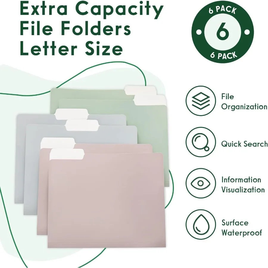 6 pacotes de pastas de arquivo decorativas de acordeão tamanho carta de capacidade extra com aba de 1/3 cortes para escritório, escola, casa, organização de mesa