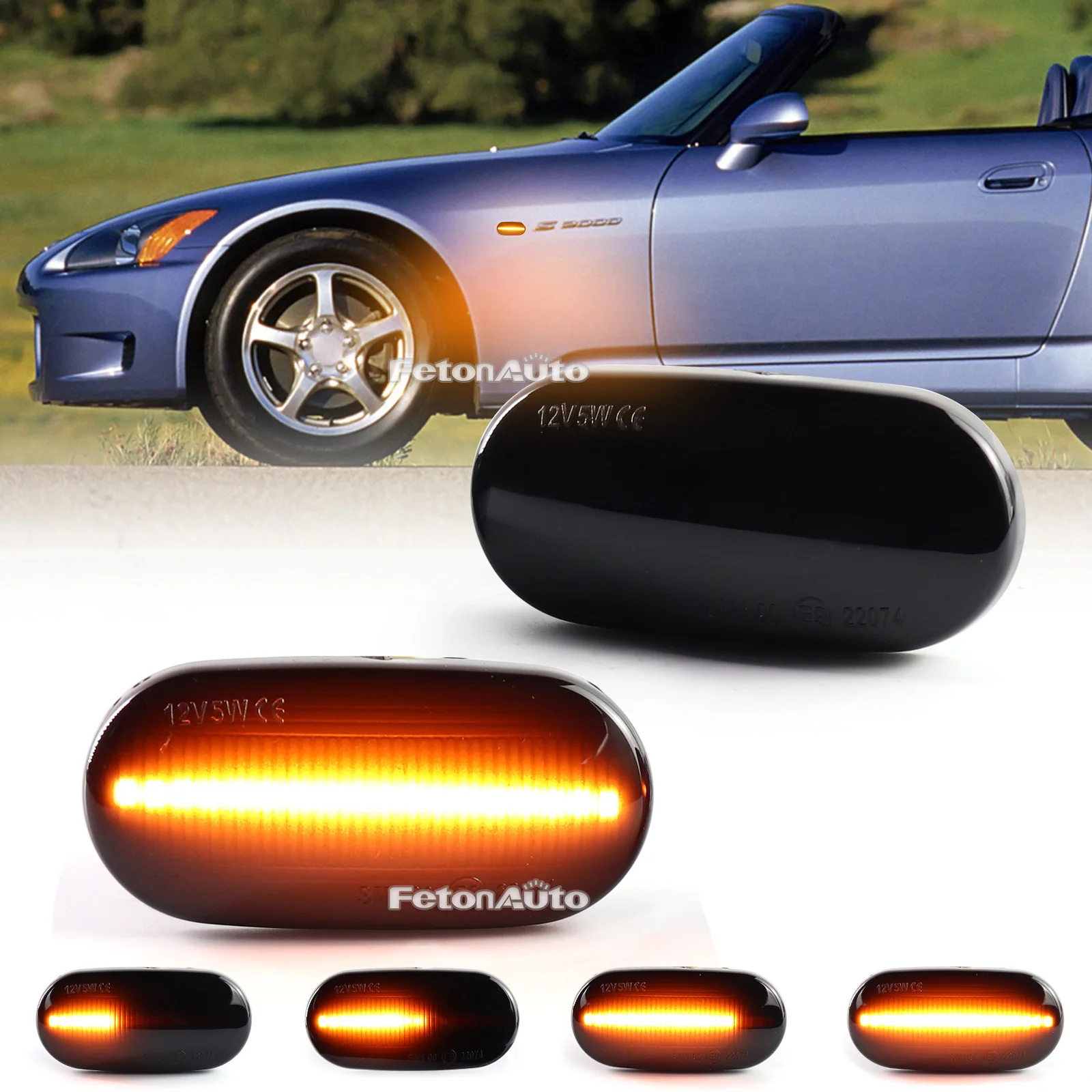 2Pcs LED Dynamic Turn Signal Side Marker Lamp Sequential Lights For HONDA Prelude CRX S2000 Integra Fit Del Sol Acura Civic