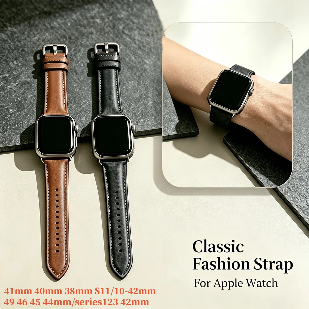 Image of Klassisches Business-Uhrenarmband, Ersatzband für Apple Watch 49mm 46mm 45mm 44mm 42mm 41mm 40mm 38mm, für iWatch Ultra 3/2, Ultra, Series 11 10 9 8 7 6 5 4 3 2 1 SE SE2 SE3, Weiches