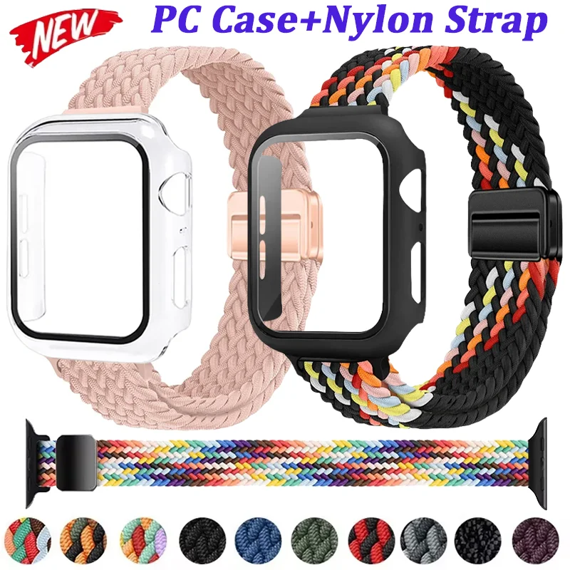 PC-Gehäuse + Nylonarmband für Apple Watch Ultra3 49 mm 11 10 9 8 7 6 5 SE3 Displayschutzhülle iWatch 46 42 mm 45 41 mm 44 40 mm Band