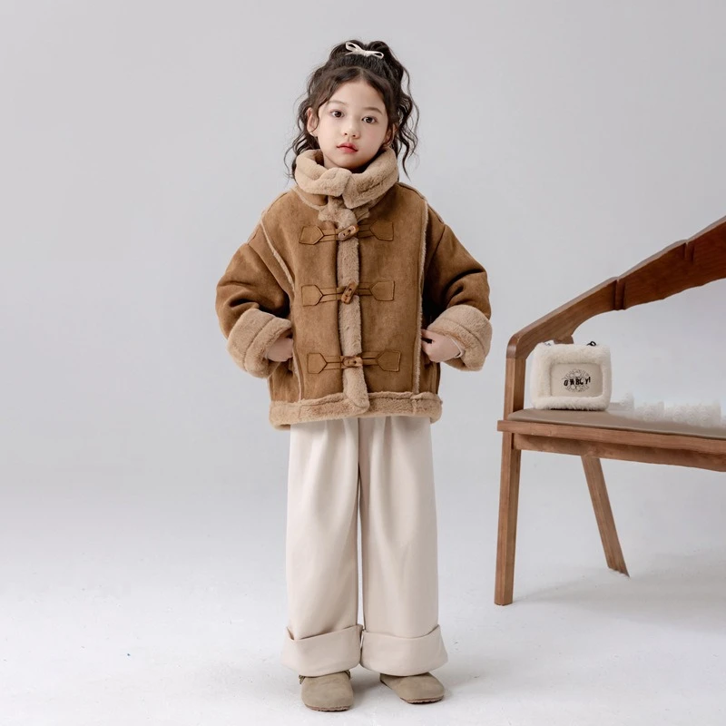 

2026 Girls Autumn Winter New Jacket, Children Stylish Thick Fur Blend Coat, Trendy Outerwear & Cozy Top Collection for Kids
