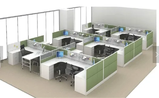 Design Layout 4 Person Modern Office Workstation With Partition Desk