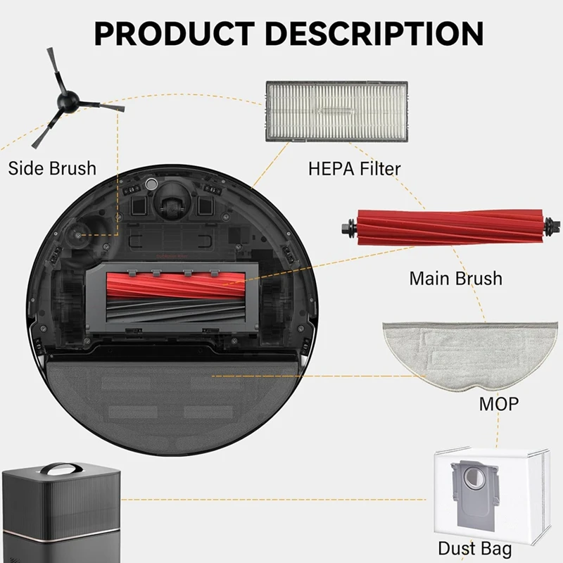 Main Brushes Plastic For Roborock S8 Pro Uitra Replacement Parts Robot Vacuum Cleaner Accessory Set With Dust Bags