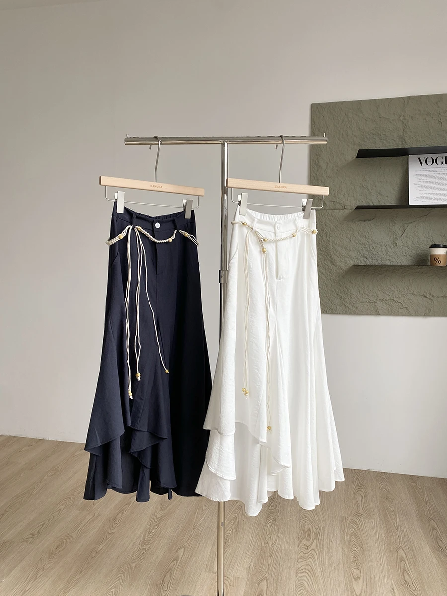

Korean Style High Waist Asymmetrical Hemline A-Line Skirt Women's Summer 2025 Slimming Design Commute Polyester Fiber