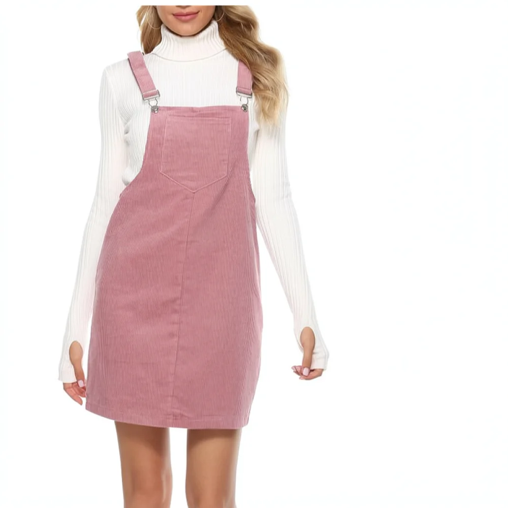 Women Corduroy Overall Dress Slim Fit Sleeveless Midi Skirt Autumn Elegant Casual Solid Color Fashion Commuter Sundress