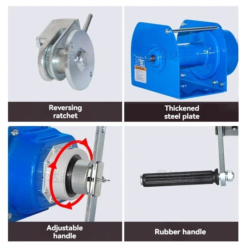 New 0.5T Hand Cranked Winch, Bidirectional Self-locking Heavy-duty Winch Small Hoist, Wire Rope Winch, Self-locking Traction Mac
