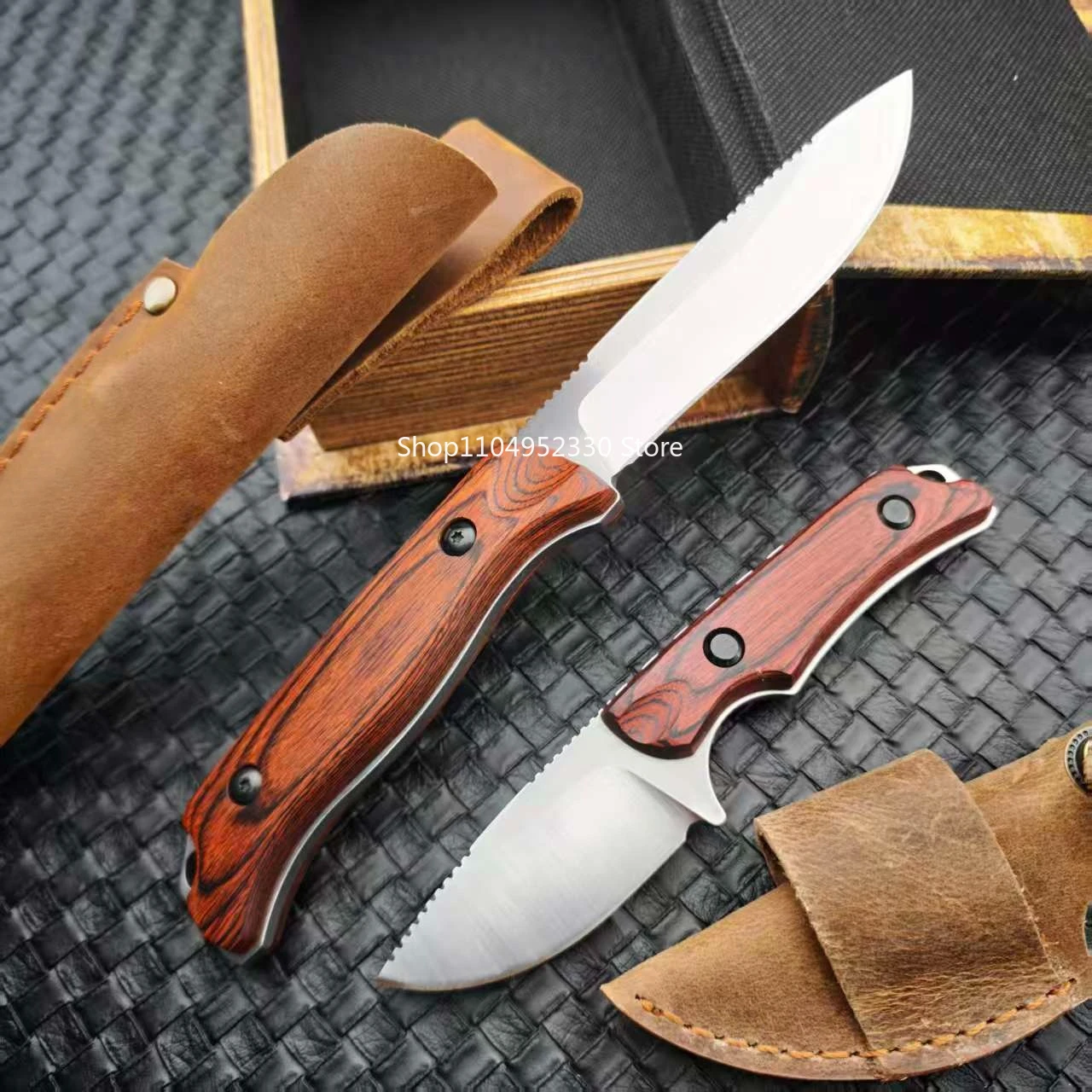 

Нож Jungle Bushcraft 15002 с фиксированным клинком, многофункциональный, с деревянной рукоятью, ножнами из ПУ кожи, для кемпинга, выживания в дикой природе, EDC-ножи