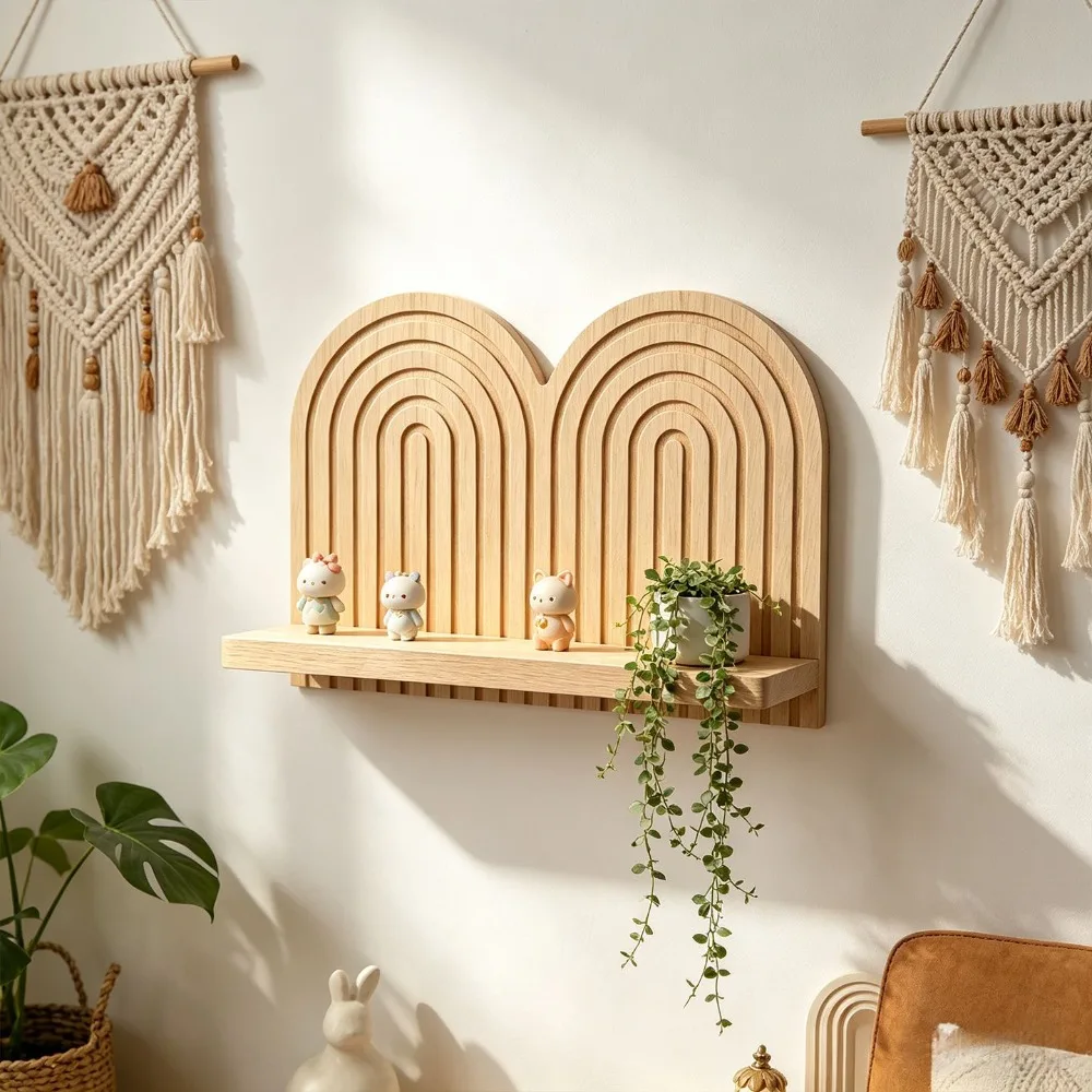 Floating Wall Shelf Dual Arch Rainbow Wall Mount Display Organizer Mini Decor Rack For Figurines Plants Home Wall Decor Present