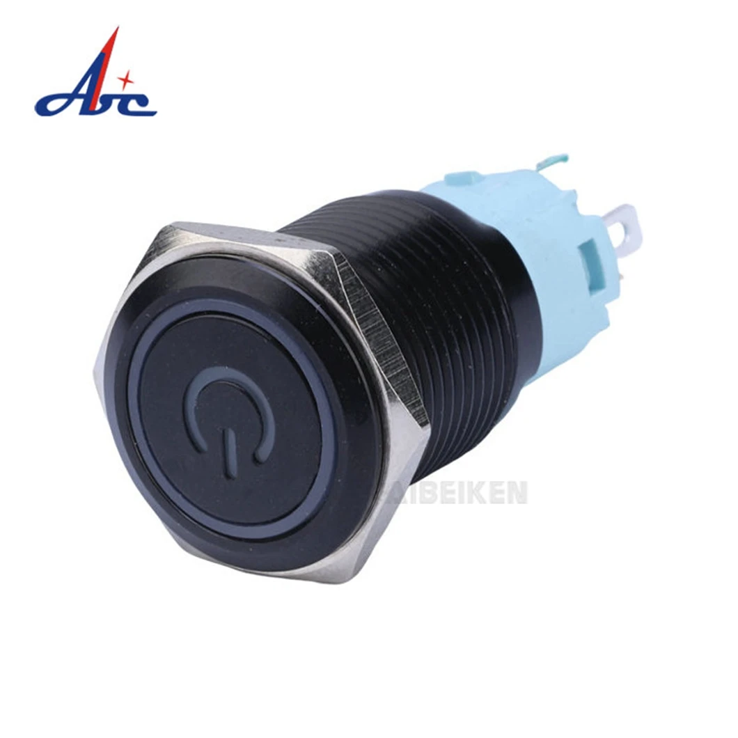 ABILKEEN IB16/19S 16/19MM Black Shell Metal Push Button Switch 1NO+1NC Latching/Momentary Push Button with LED Light Illuminated