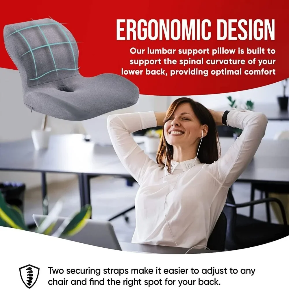 Seat Cushion & Lumbar Support Pillow, Memory Foam Office Chair Cushions for Back and Butt, Car Seat Cushions Back Support Pillow