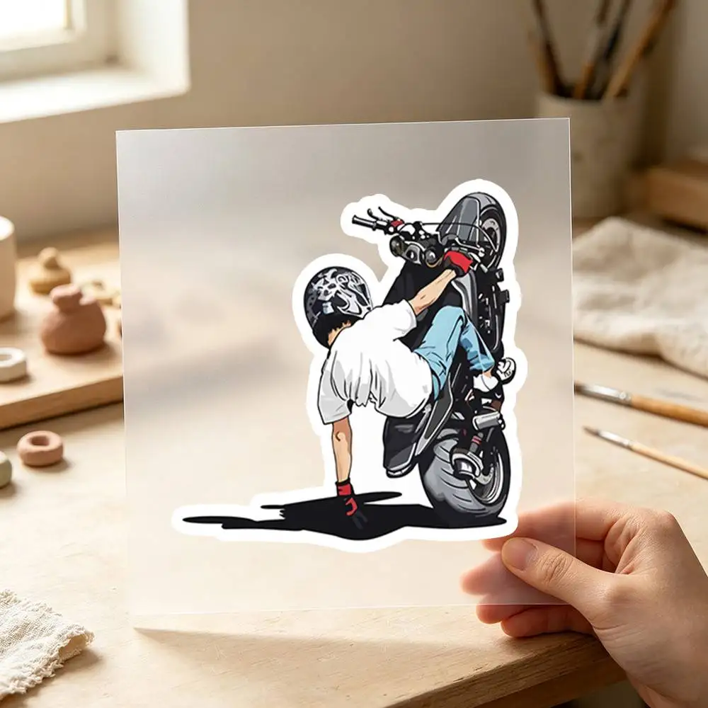 Bike Stunt Action Waterproof Stickers For Decorating Car Windows Motorcycles And Computers.