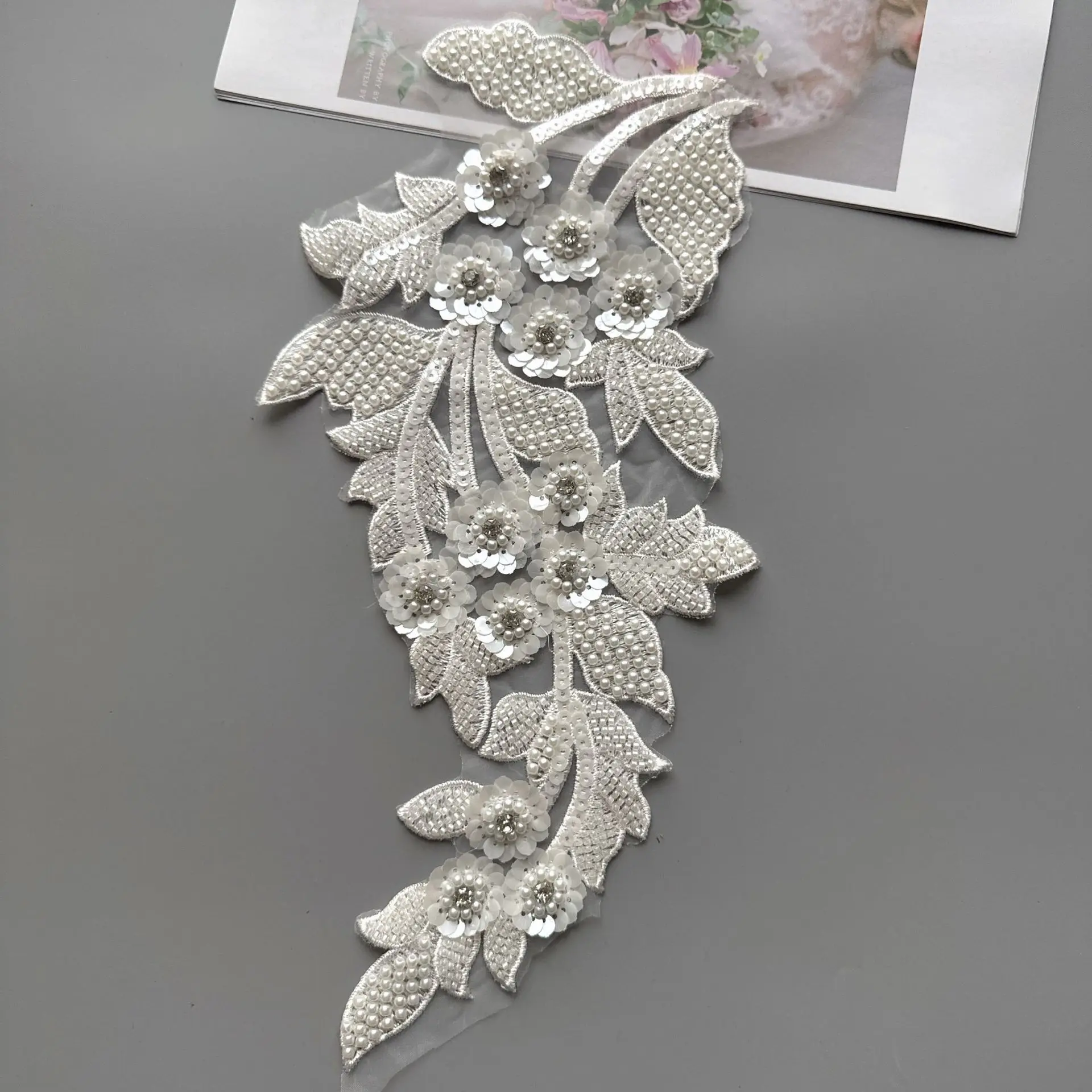 Sewing sequin Luxury beaded appliques for bridal wedding dresses DIY sequins rhinestone patches ropa patches lace trims