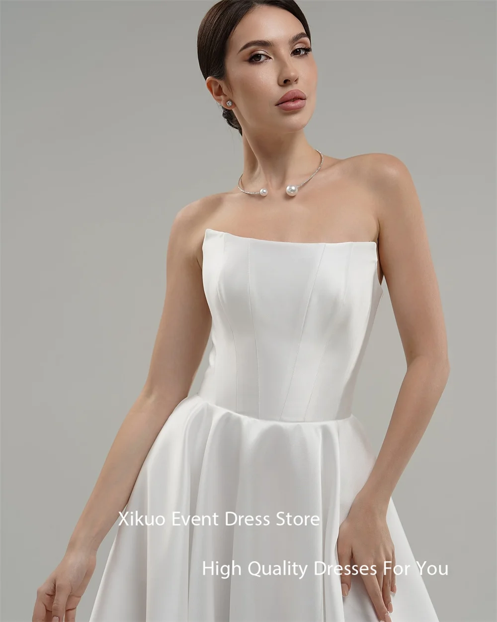 Xikuo simples meados de bezerro cetim vestidos de casamento verão sem alças vestidos de novia uma linha sem costas festa vestidos de noiva personalizado