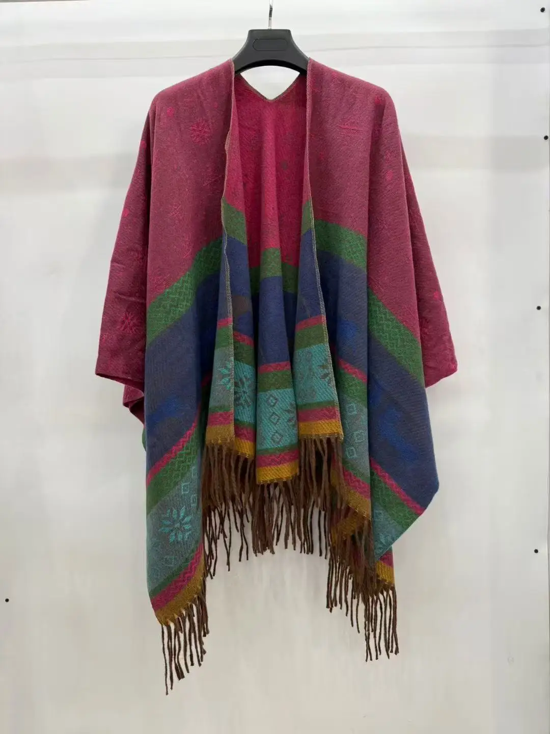 Autumn and Winter Double-sided Ethnic Style Shawl with Split Design Travel Photography Warm and Thick Cloak Cold Protection P2
