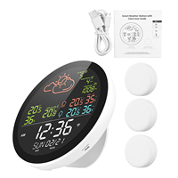 Tuya Wifi Smart Weather Station with Clock Indoor and Outdoor Temperature&Humidity Meter Large Color Screen Gauge with 3 Sensor