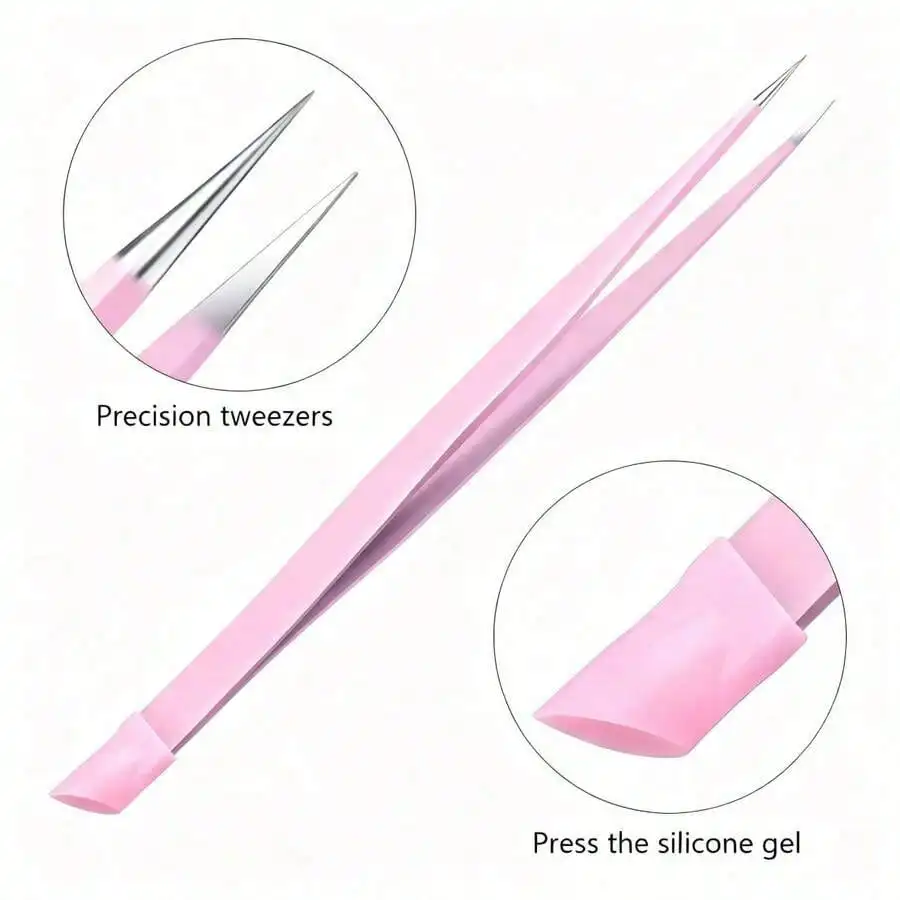 

Multifunctional Double-Ended Nail Tweezers With Silicone Pressing Bar, Stickers, Adhesive Drill, Clip Drill, Eyebrow Clip
