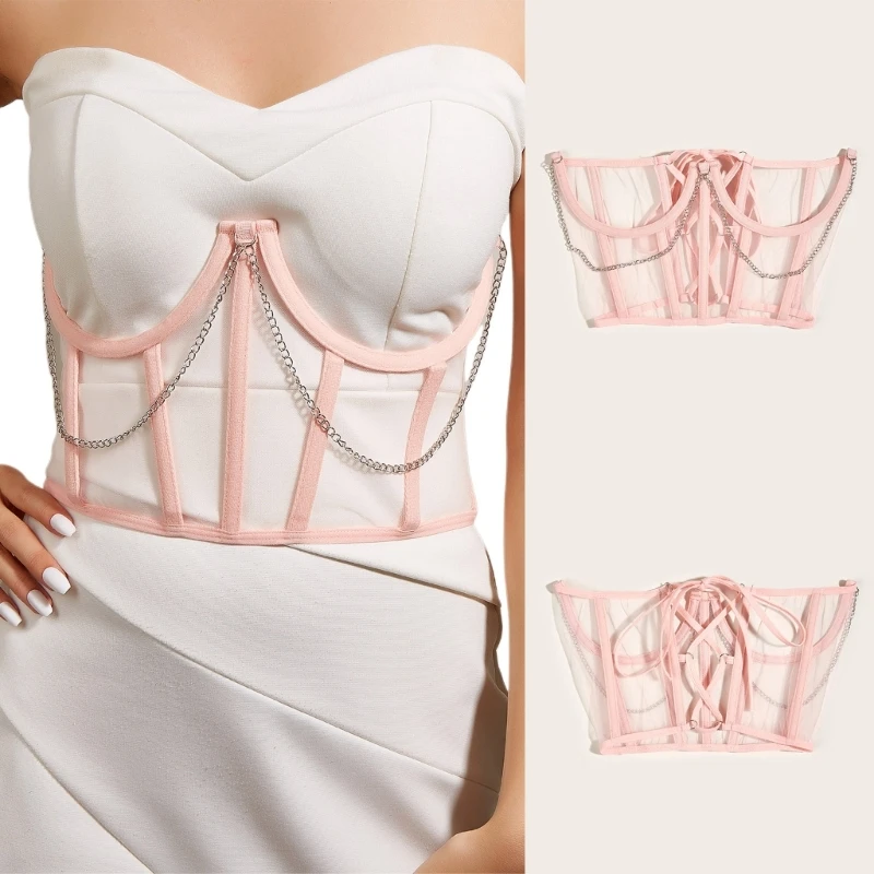 Corsetto con perla / catena per donna Abito da cerimonia nuziale Cintura modellante per corpo Dropship