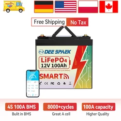 DEEPSPAEK 12V 100AH LiFePO4 Battery Pack With Bluetooth BMS 100A For Solar Boat RV Camping Solar Trolling Motor Bluetooth Batter