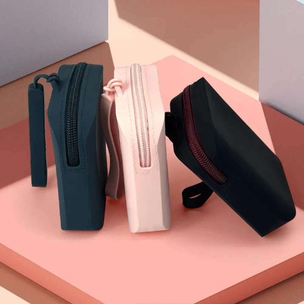 Solid Color Silicone Cosmetic Bag Contrast Color Coin Purse Multifunction Storage Bag Rectangle Makeup Brush Holder