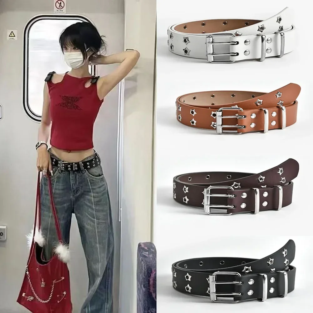 Y2K Star Hole Bullet Decoration Belt Fashion Ladies Leather Studded Gift Man's Goth Rock Wild Adjustable Women Punk Black Belt