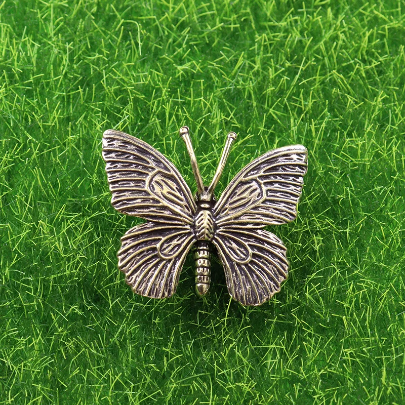 Solid Pure Brass Butterfly Figurines Miniatures Desktop Ornament Antique Copper Insect Statue Home Decoration Crafts Accessories