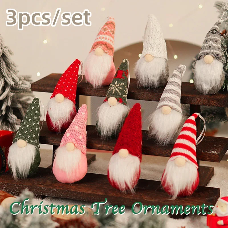 3pc Faceless Doll Knitted Gnome Doll Gifts Xmas Merry Christmas Decorations Home New Year Christmas Tree Ornaments Pendants