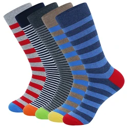 5Pairs Men Socks Cotton Business Casual New Sock Striped Happy Colorful Men Long Socks Plus Size EU40-47