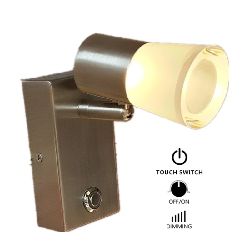 

Tokili Wall Sconce Lights with Switch Nickel Finish Acrylic Shade Built-in Power Supply Directional Lighting for House RV/Boat