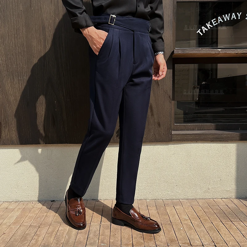 Double-Blade Gurkha Chino Pants Men Heavyweight Stripes Pleats