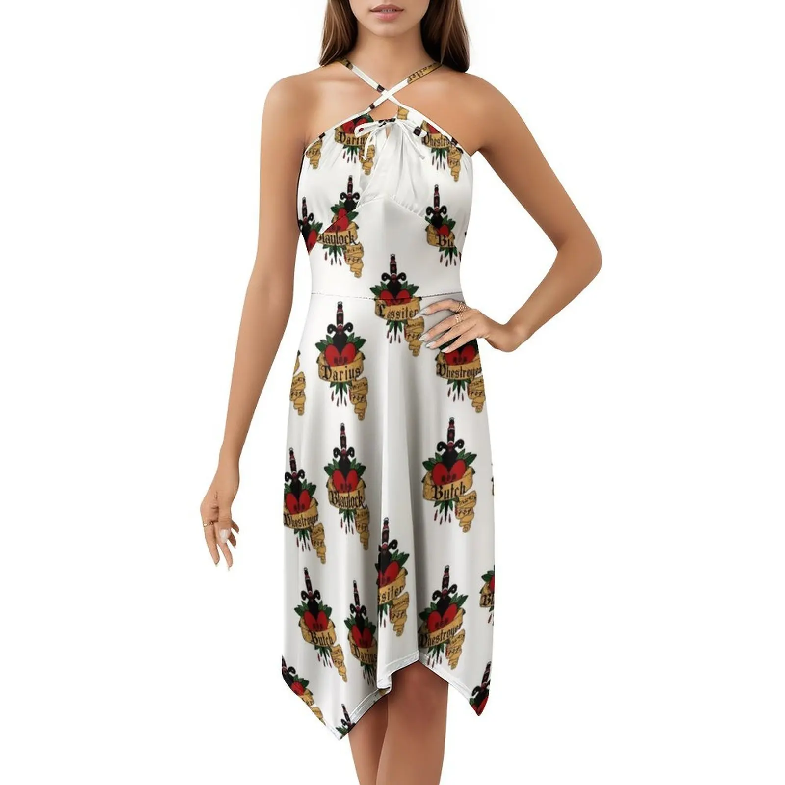 فستان أسود Brotherhood Bdb Brothers ملصق بوهيمي بدون أكمام متعدد الطباعات لحفلات عطلة الشاطئ باللون الأسود #5