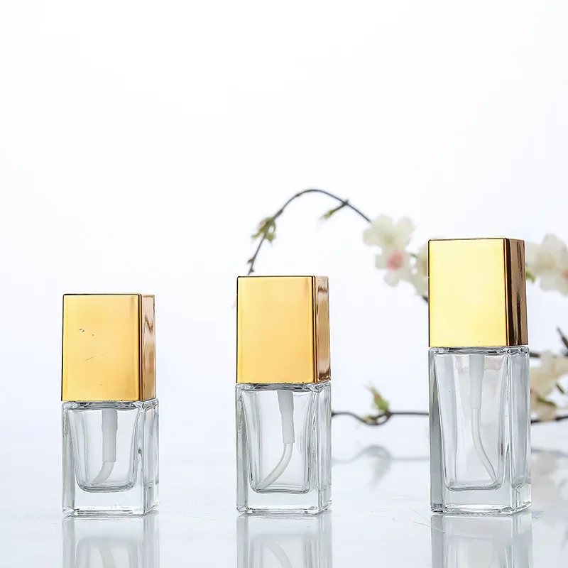Empty Pump Bottle Glass Liquid Foundation Container Makeup 15ml-30ml Transparent Square Refillable Bottle Portable Pump Bottle