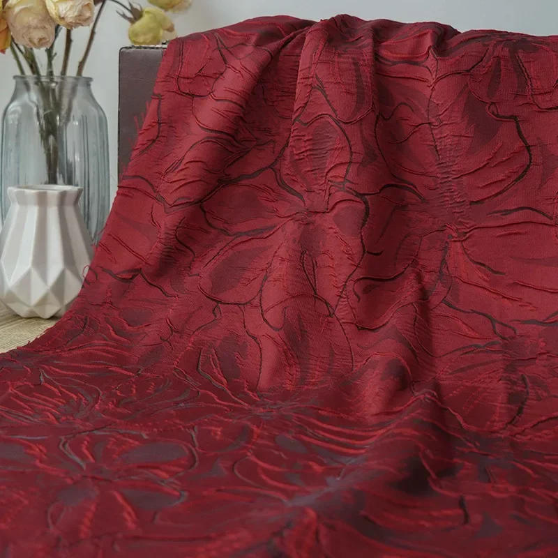 100x145cm Wine Red Large Flower Jacquard Yarn Dyed Fabric for Sewing Women's Suit Handbag Dress Making Material Textile Cushion