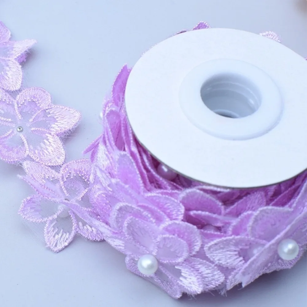 Colorful Flower Organza Ribbon 1 Yard Double-layer Lace Trim Ribbon Embroidered Organza DIY Handmade Material