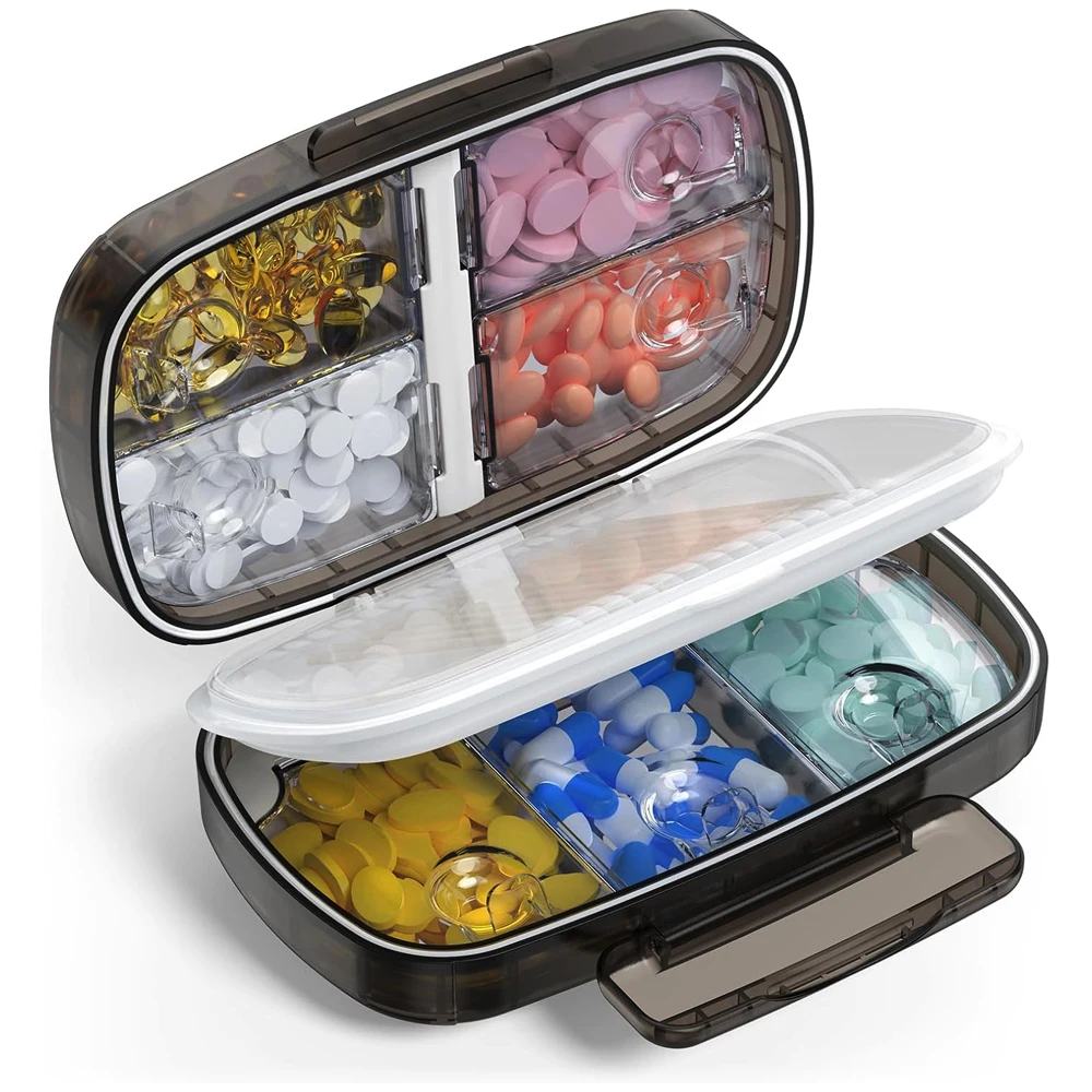 

1 шт., органайзер для таблеток, карманный портативный футляр для таблеток, ежедневный контейнер, небольшой контейнер для лекарств, путешествия с 8 отделениями