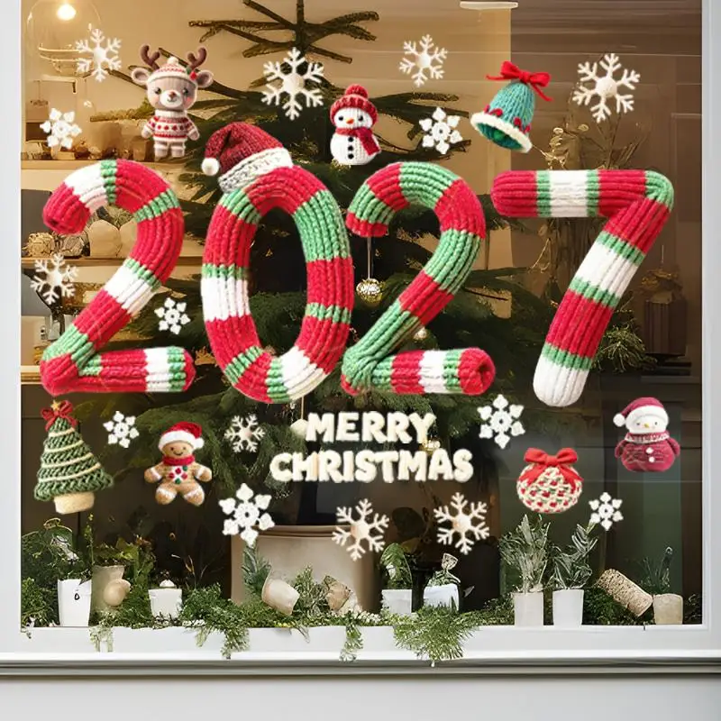 2027 New Year Christmas Window Stickers Double Sided Same Color Ice Snowflake Design For Home Holiday Party Decoration