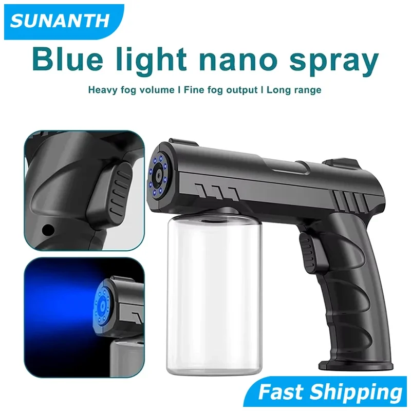 280ML USB Nano Blue Light Electric Steam Spray Gun Handheld Barber Sprayer Bottle with Disinfection for Household Use