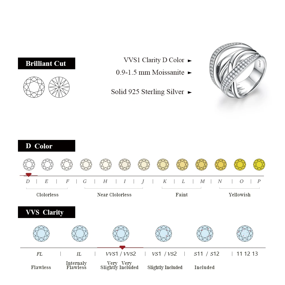 Attagems s925 tira moissanite anéis para mulher 18k banhado d cor vvs1 diamante crossover casamento banda festa jóias finas presente