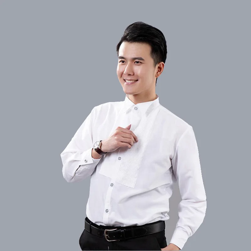 

Mens White Performance Shirt Small Pointed Collar Crinkled Stage Show Formal Outfit Red Song Chorus