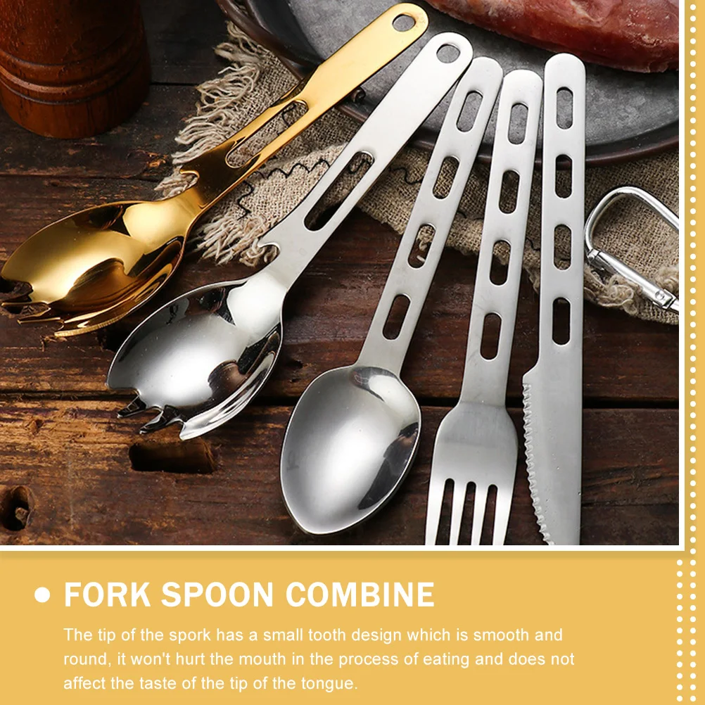 

2 Pcs Stainless Steel Multi Spork Fork Spoon Combo Outdoor Camping Utensil Bottle Opener Survival Gear For Picnic Travel