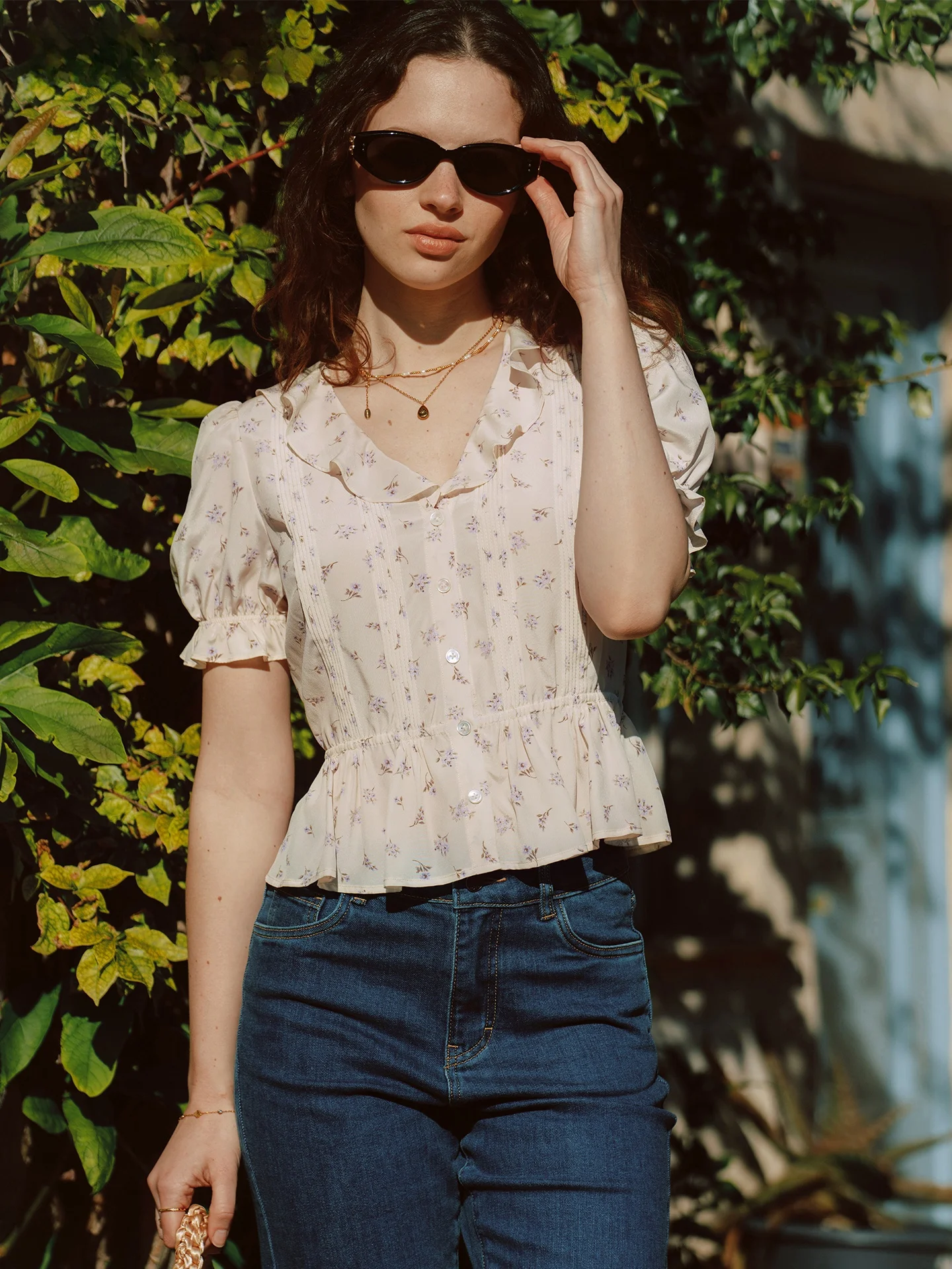 

AZURIERA Silk ort Sve Printed Blouse Lotus Le Design Casual Sle Women's irt Breathable Skin-Friendly Spring F...