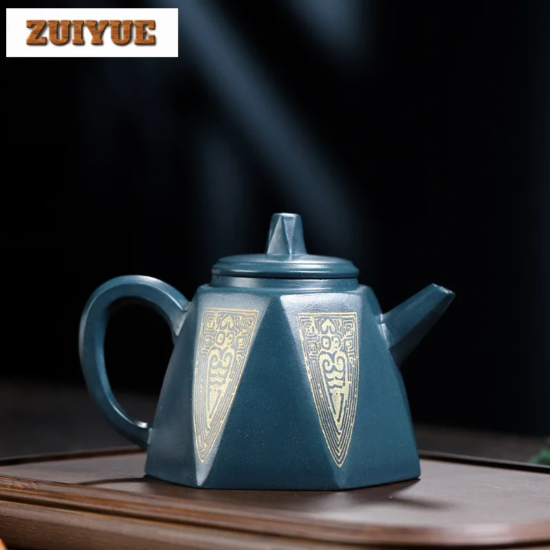 330ml Aesthetic Yixing Purple Clay Teapot Handmade Antique Golden Bell Pot Raw Ore Azure Mud Kettle Chinese Zisha Teaset For Tea