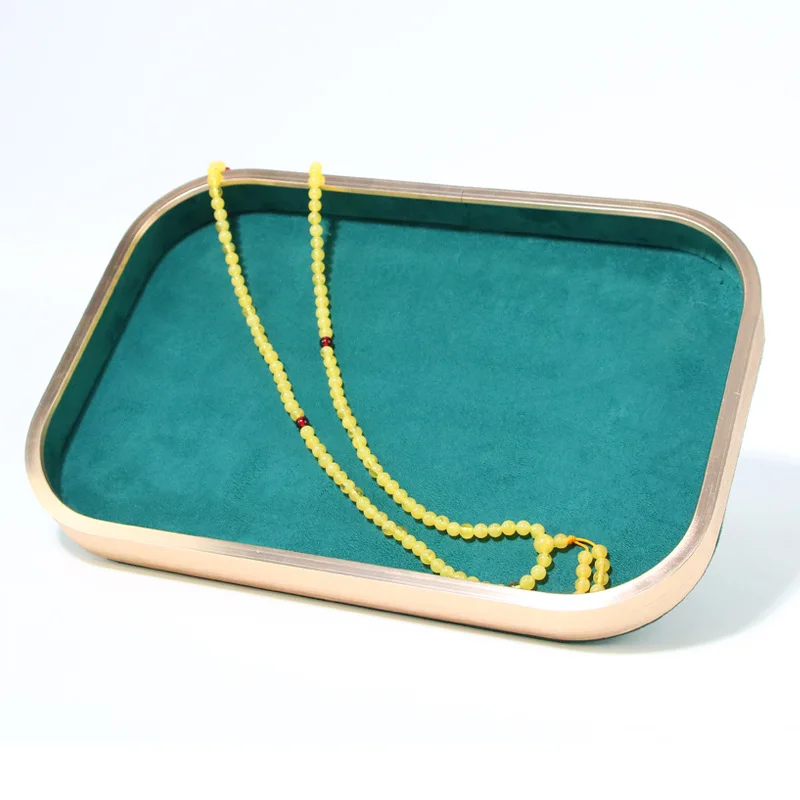 Metal Jewelry Tray Aluminum Alloy Microfiber Green Tray European Style Jewelry Display Storage