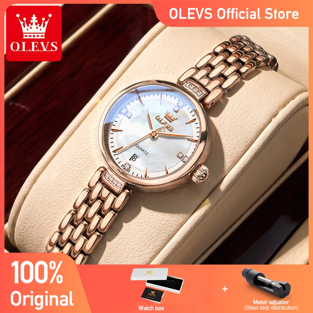 OLEVS 5710 Quartz Movement Watch For Women Stainless Steel Strap 30m Waterproof Diamond-set Dial Fashion Date Window Watch