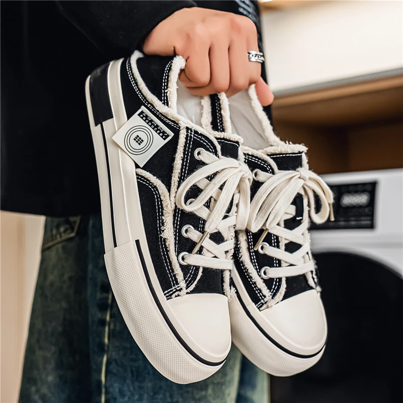 Casual Canvas Men's Shoes Summer Youth Wear-able Backless Slip-ons Versatile Lazy Half Slippers Sports Black Board Shoes