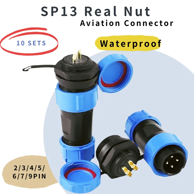 

10sets SP13 Rear Nut Waterproof Connector IP68 2/3/4/5/6/7/9PIN Male Plug & Female Socket Panel Mount Wire Cable Connector