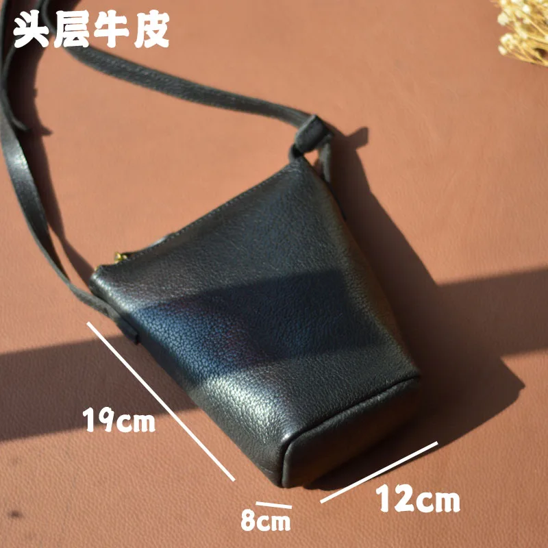 

AETOO Japanese lychee pattern bucket bag for women, retro texture soft leather shopping phone bag, casual and versatile single-s