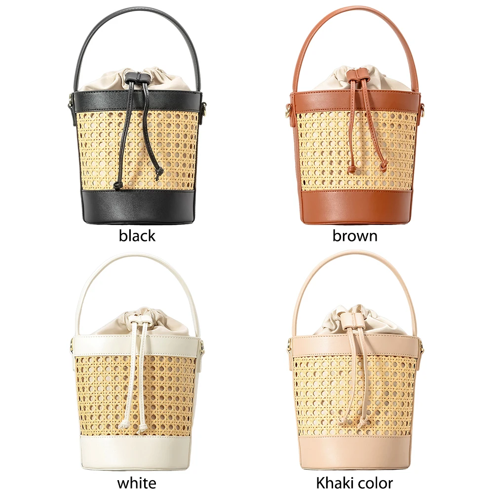 Rotan Tas Pu Lederen Stro Strandtas Trendy Crossbody Tas Zomer Holle Schoudertas Vakantie Reishandtas Voor Dames