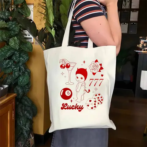 Borsa tote Sonny Angel Borsa per libri Kewpie Cherub Borsa per libri Sonny Angel Merch Lucky Girl Eco Canvas Tote Devil Sonny Borsa per la spesa riutilizzabile