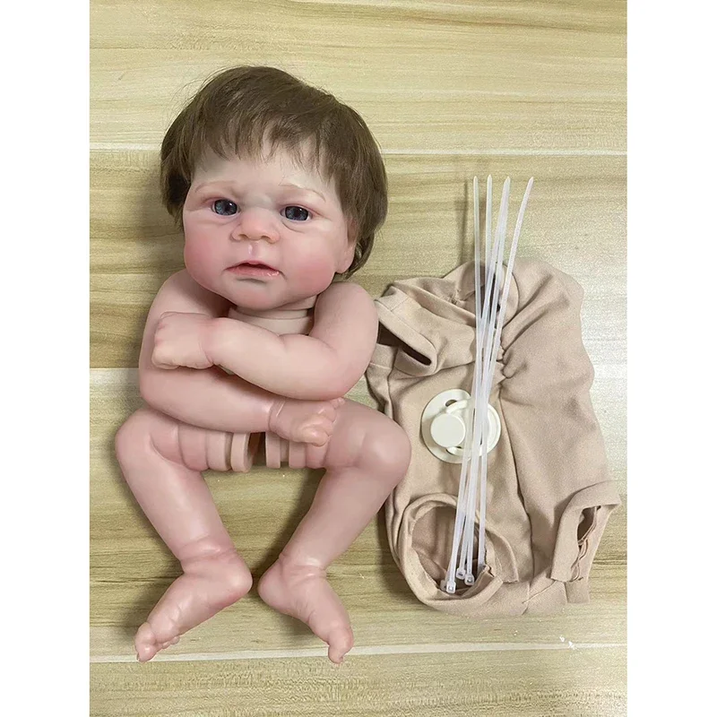 18Inch Reborn Doll Kit Elijah Popular 3D Painted Unfinished Doll Parts with Hand Root Hair with Cloth Body and Limbs