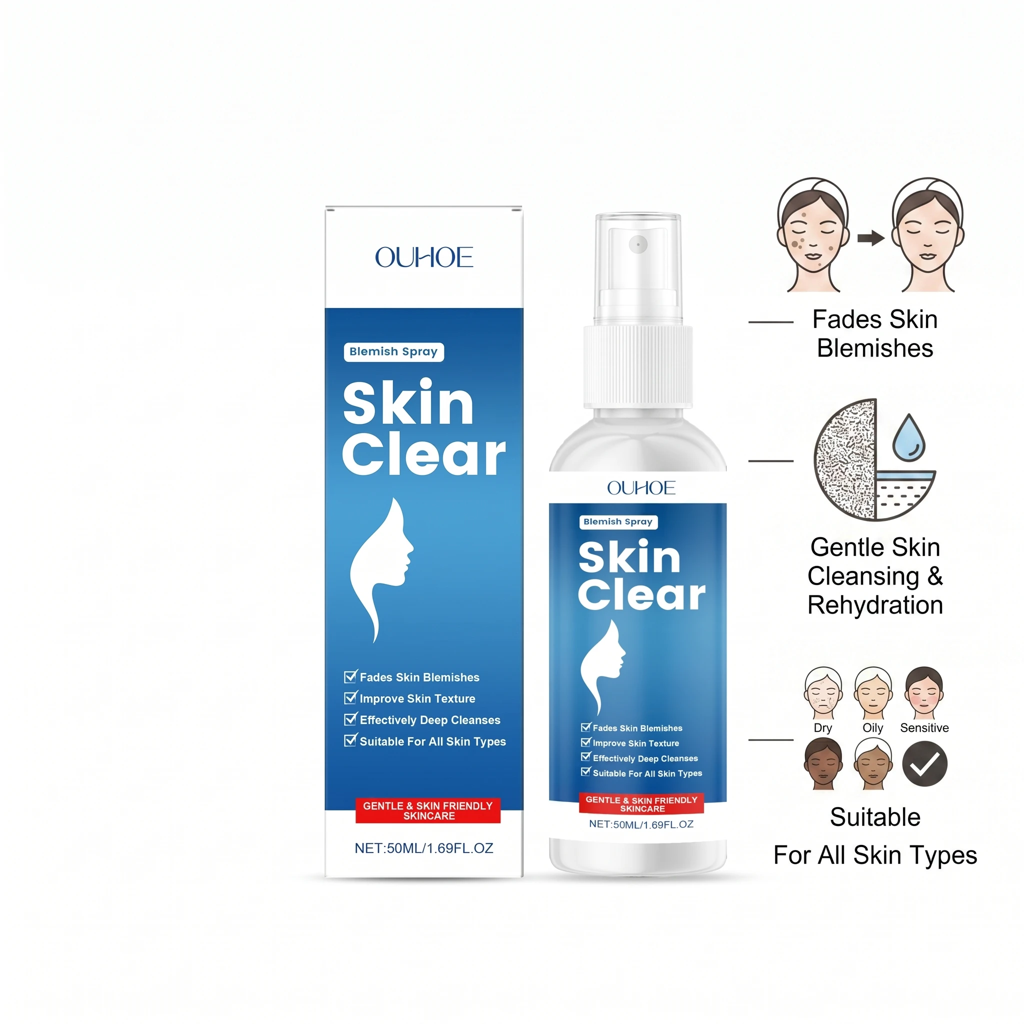 Spray para Manchas, Reduce las Marcas del Acné, Mejora la Piel Áspera, Spray para una Piel Clara, Suave y No Irritante, Hidratante y Nutritivo para el Cuidado de la Piel